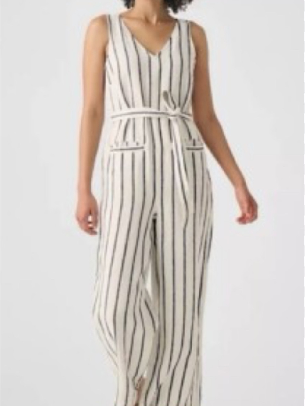 Faherty Catalina Linen Ivory Jumpsuit with Black Stripes small EUC